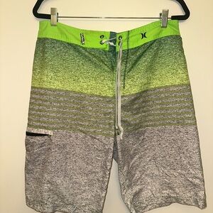 Hurley Men's Green and Gray Swim Shorts